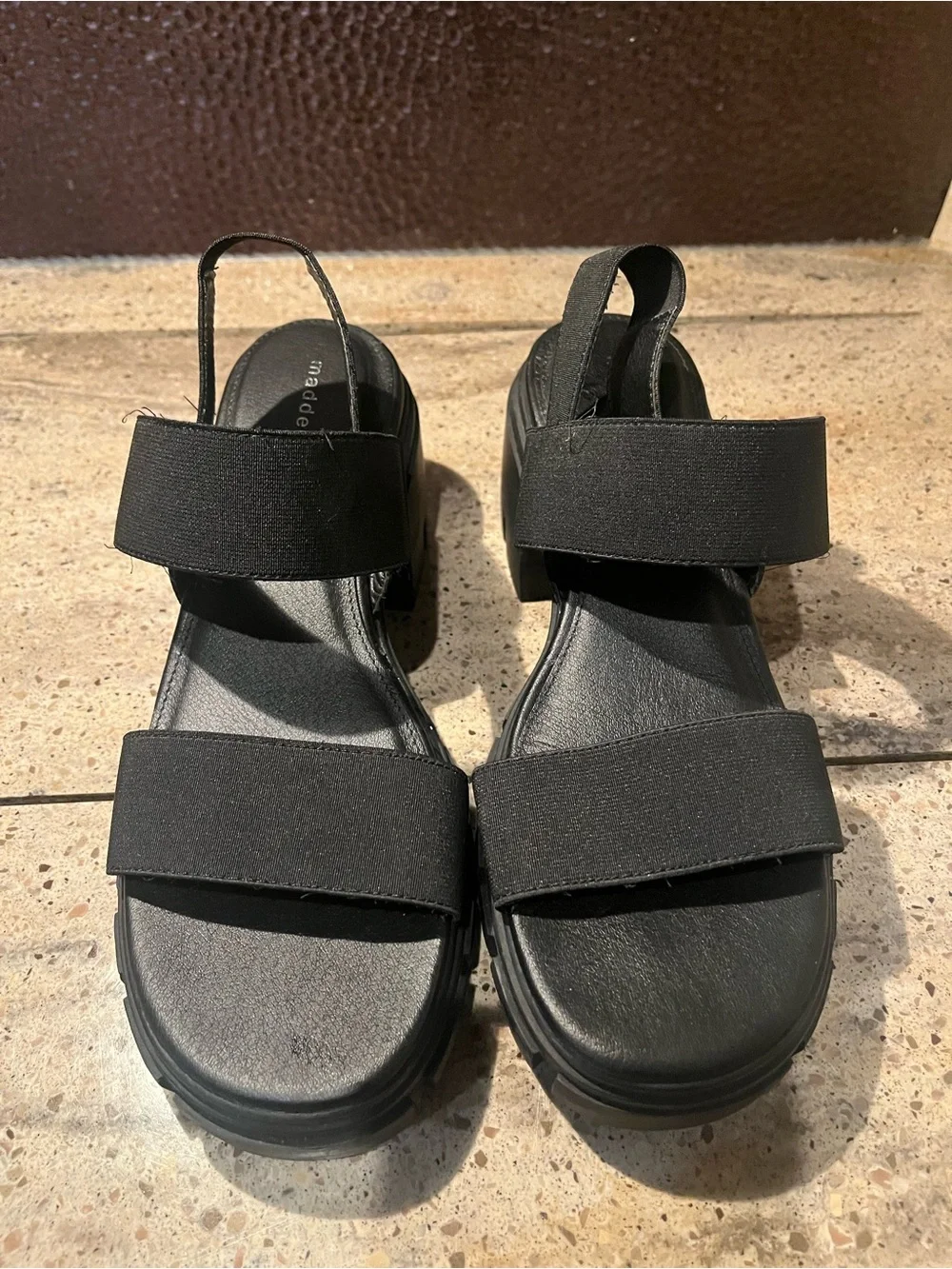 Madden Girl Harly Black Platform Sandals Block Heel Lug Sole Strappy Size 9